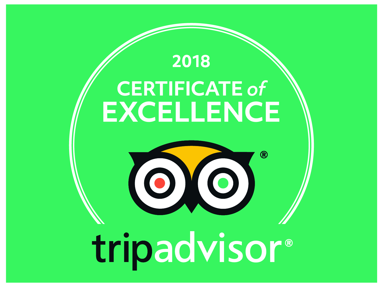 2018 Certificate of Excellence from tripadvisor