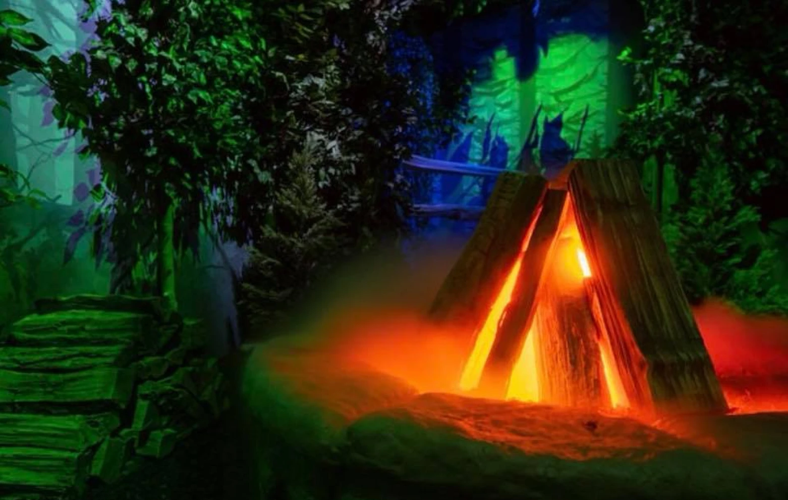 campfire in the Search for Sasquatch Escape Room at Mountain Time Escape Rooms in Breckenridge