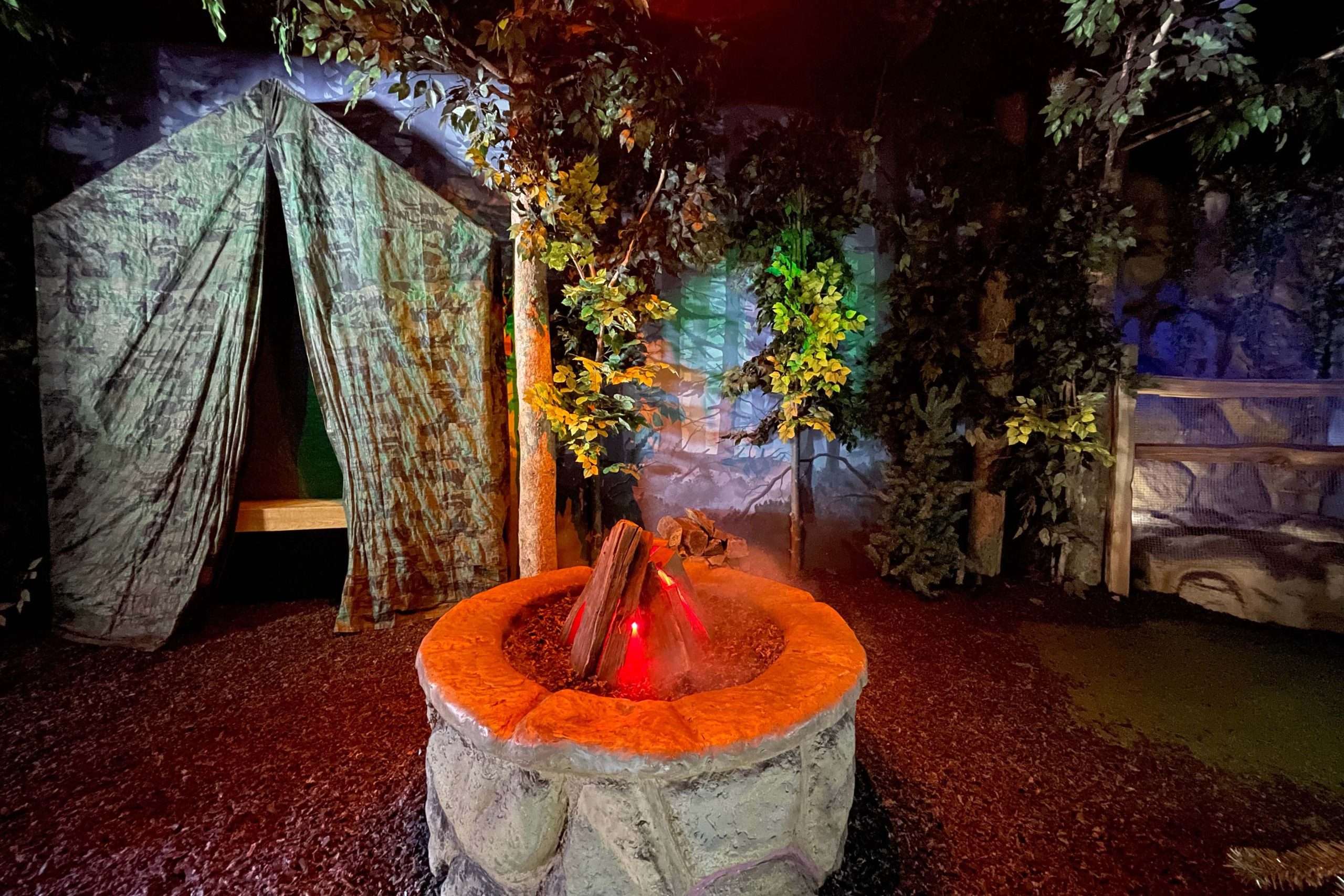 campfire in the Search for Sasquatch Escape Room at Mountain Time Escape Rooms in Breckenridge